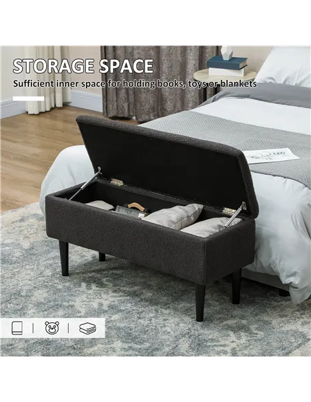 HOMCOM 47L Teddy Fleece Storage Ottoman - Dark Grey