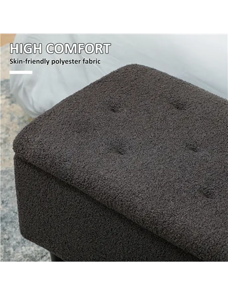 HOMCOM 47L Teddy Fleece Storage Ottoman - Dark Grey