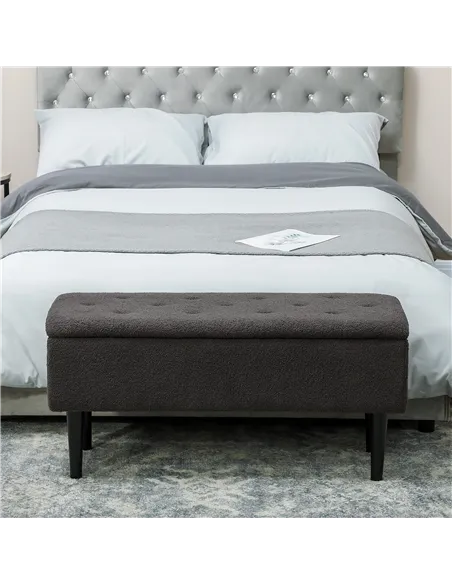 HOMCOM 47L Teddy Fleece Storage Ottoman - Dark Grey