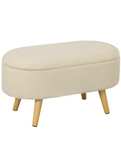 HOMCOM Teddy Fleece Storage Ottoman - Cream White
