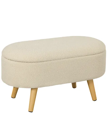 HOMCOM Teddy Fleece Storage Ottoman - Cream White