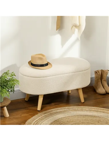 HOMCOM Teddy Fleece Storage Ottoman - Cream White