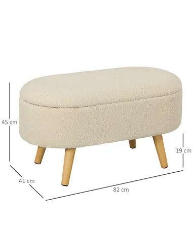HOMCOM Teddy Fleece Storage Ottoman - Cream White