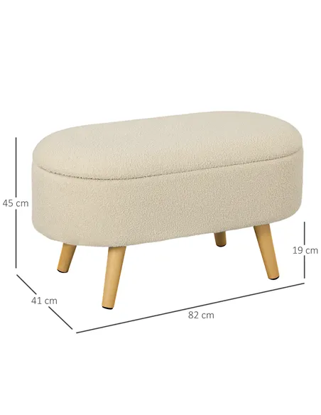 HOMCOM Teddy Fleece Storage Ottoman - Cream White