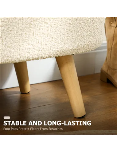 HOMCOM Teddy Fleece Storage Ottoman - Cream White