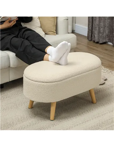 HOMCOM Teddy Fleece Storage Ottoman - Cream White