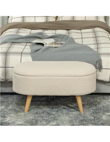 HOMCOM Teddy Fleece Storage Ottoman - Cream White