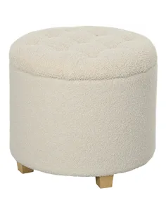 HOMCOM 40.5L Teddy Fleece Storage Ottoman - Cream White