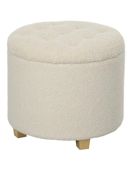HOMCOM 40.5L Teddy Fleece Storage Ottoman - Cream White