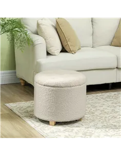 HOMCOM 40.5L Teddy Fleece Storage Ottoman - Cream White 2