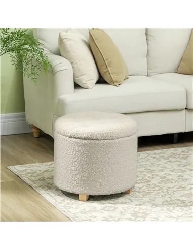 HOMCOM 40.5L Teddy Fleece Storage Ottoman - Cream White