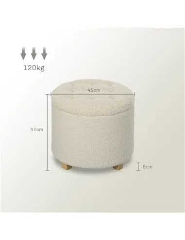 HOMCOM 40.5L Teddy Fleece Storage Ottoman - Cream White