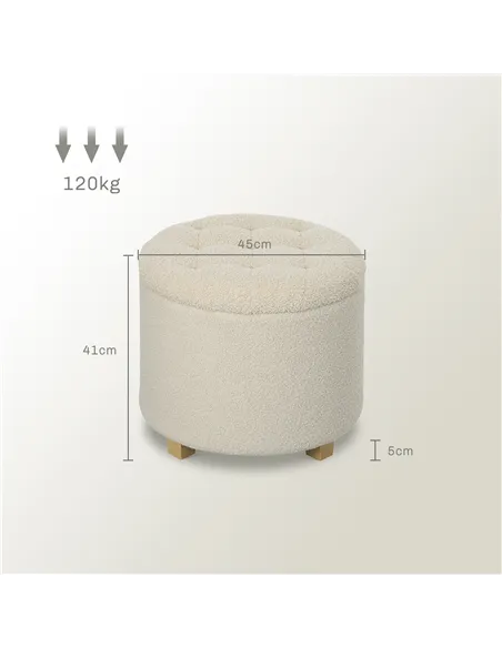 HOMCOM 40.5L Teddy Fleece Storage Ottoman - Cream White