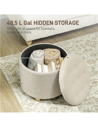 HOMCOM 40.5L Teddy Fleece Storage Ottoman - Cream White