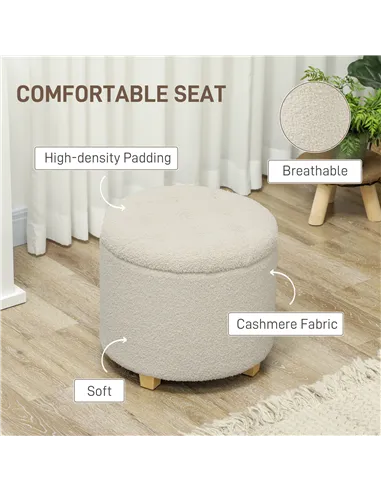 HOMCOM 40.5L Teddy Fleece Storage Ottoman - Cream White