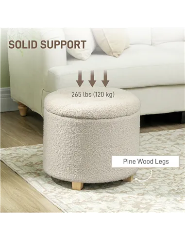 HOMCOM 40.5L Teddy Fleece Storage Ottoman - Cream White