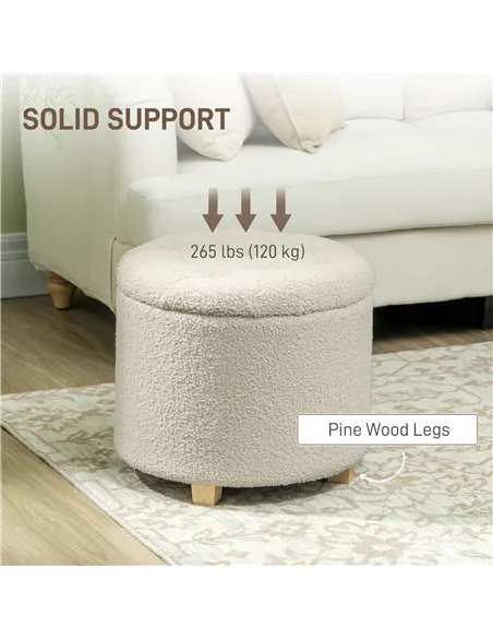HOMCOM 40.5L Teddy Fleece Storage Ottoman - Cream White
