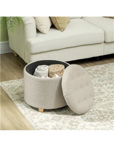 HOMCOM 40.5L Teddy Fleece Storage Ottoman - Cream White