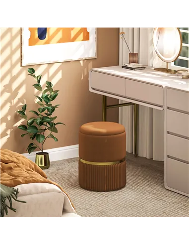 HOMCOM Velvet-Feel Storage Ottoman - Brown