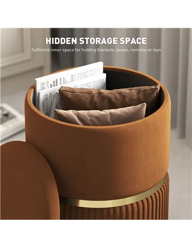 HOMCOM Velvet-Feel Storage Ottoman - Brown