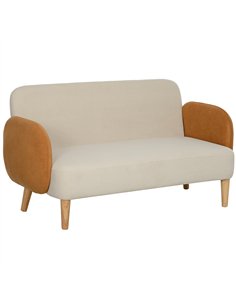 HOMCOM Two-Seater Velvet-Feel Mid Century Sofa - Cream/Orange
