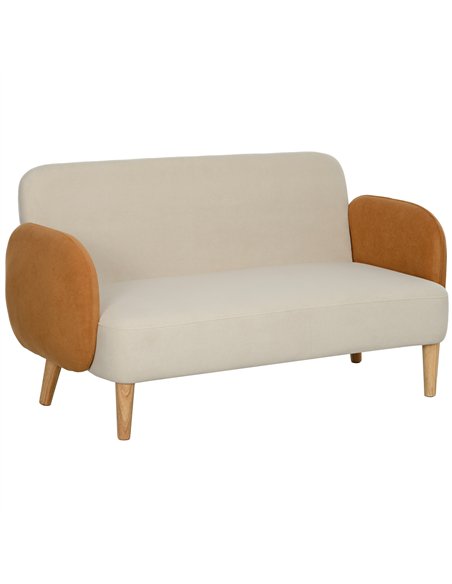 HOMCOM Two-Seater Velvet-Feel Mid Century Sofa - Cream/Orange