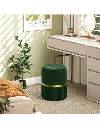 HOMCOM Velvet-Feel Storage Ottoman - Green