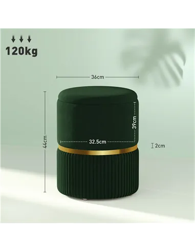 HOMCOM Velvet-Feel Storage Ottoman - Green