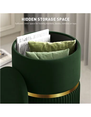 HOMCOM Velvet-Feel Storage Ottoman - Green