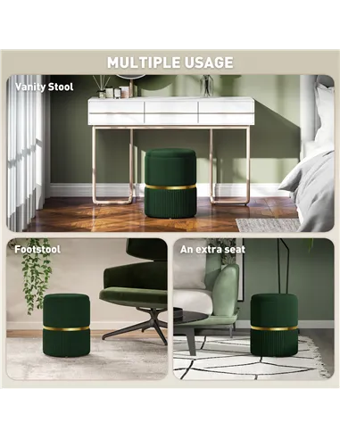 HOMCOM Velvet-Feel Storage Ottoman - Green