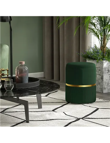 HOMCOM Velvet-Feel Storage Ottoman - Green