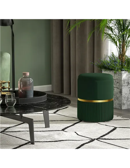 HOMCOM Velvet-Feel Storage Ottoman - Green