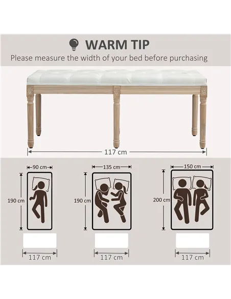 HOMCOM Vintage French Look Bed End Bench - Cream White