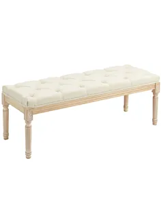 HOMCOM Vintage Wooden Bed End Bench - Cream White