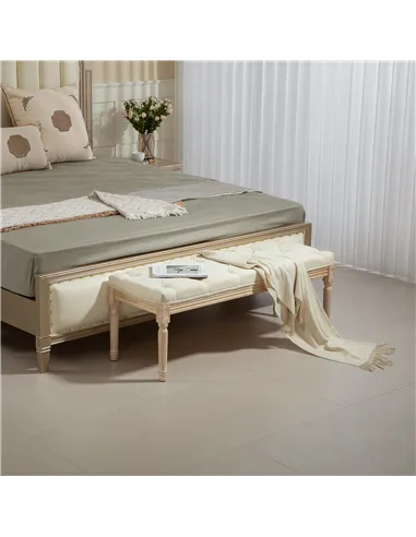 HOMCOM Vintage Wooden Bed End Bench - Cream White