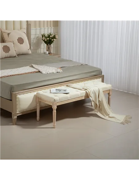 HOMCOM Vintage Wooden Bed End Bench - Cream White