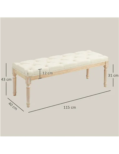 HOMCOM Vintage Wooden Bed End Bench - Cream White
