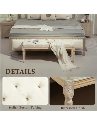 HOMCOM Vintage Wooden Bed End Bench - Cream White