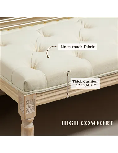 HOMCOM Vintage Wooden Bed End Bench - Cream White