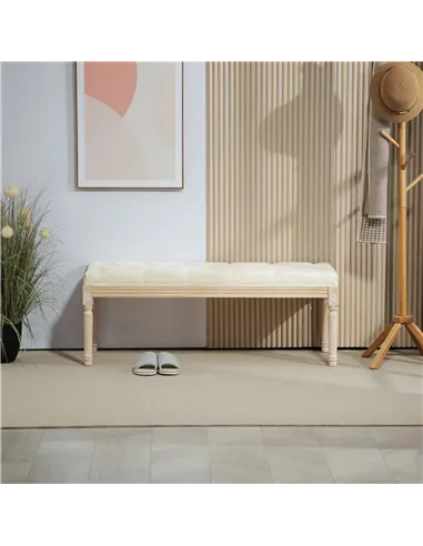 HOMCOM Vintage Wooden Bed End Bench - Cream White