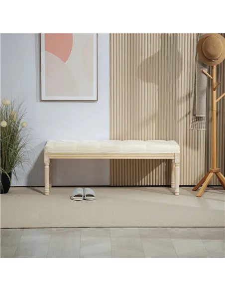 HOMCOM Vintage Wooden Bed End Bench - Cream White