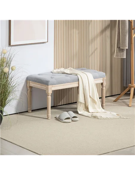 HOMCOM Vintage Wooden Bed End Bench - Light Grey