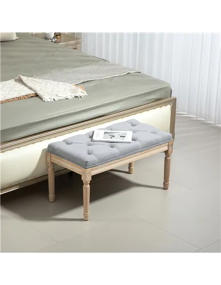 HOMCOM Vintage Wooden Bed End Bench - Light Grey