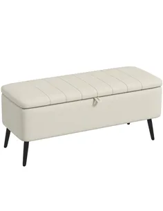 HOMCOM Linen-Look 92 x 31cm Storage Ottoman - Cream White