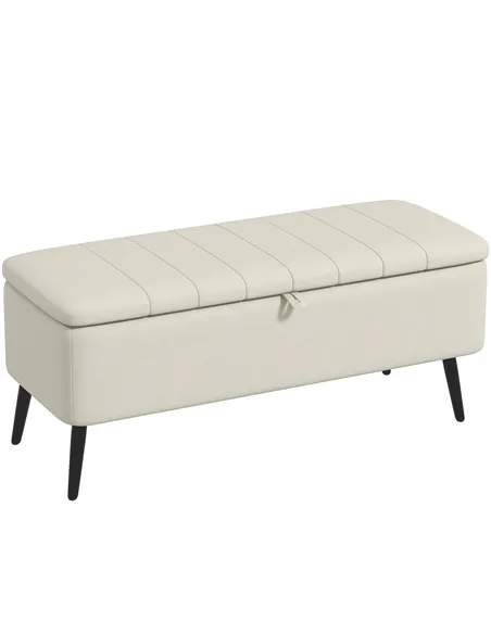 HOMCOM Linen-Look 92 x 31cm Storage Ottoman - Cream White