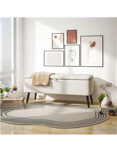 HOMCOM Linen-Look 92 x 31cm Storage Ottoman - Cream White 2