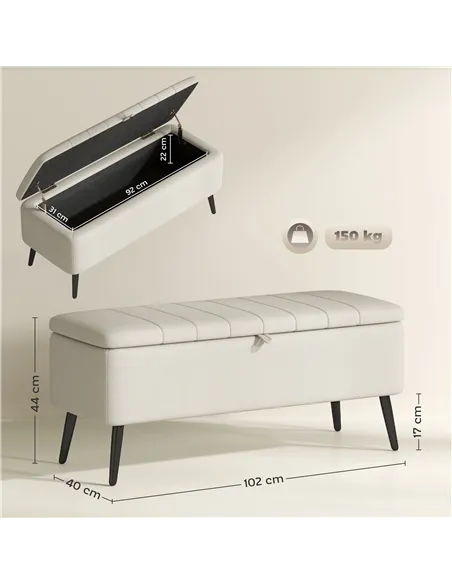 HOMCOM Linen-Look 92 x 31cm Storage Ottoman - Cream White
