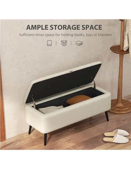 HOMCOM Linen-Look 92 x 31cm Storage Ottoman - Cream White