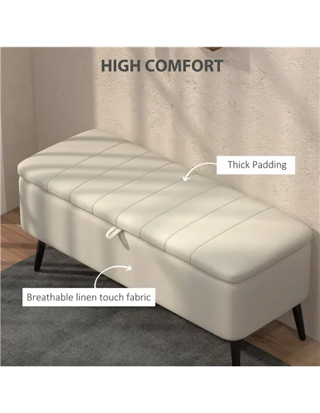 HOMCOM Linen-Look 92 x 31cm Storage Ottoman - Cream White