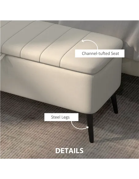 HOMCOM Linen-Look 92 x 31cm Storage Ottoman - Cream White